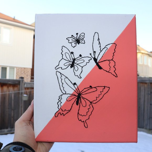 Handmade Embroidery Canvas with butterfly design. - Picture 2 of 5